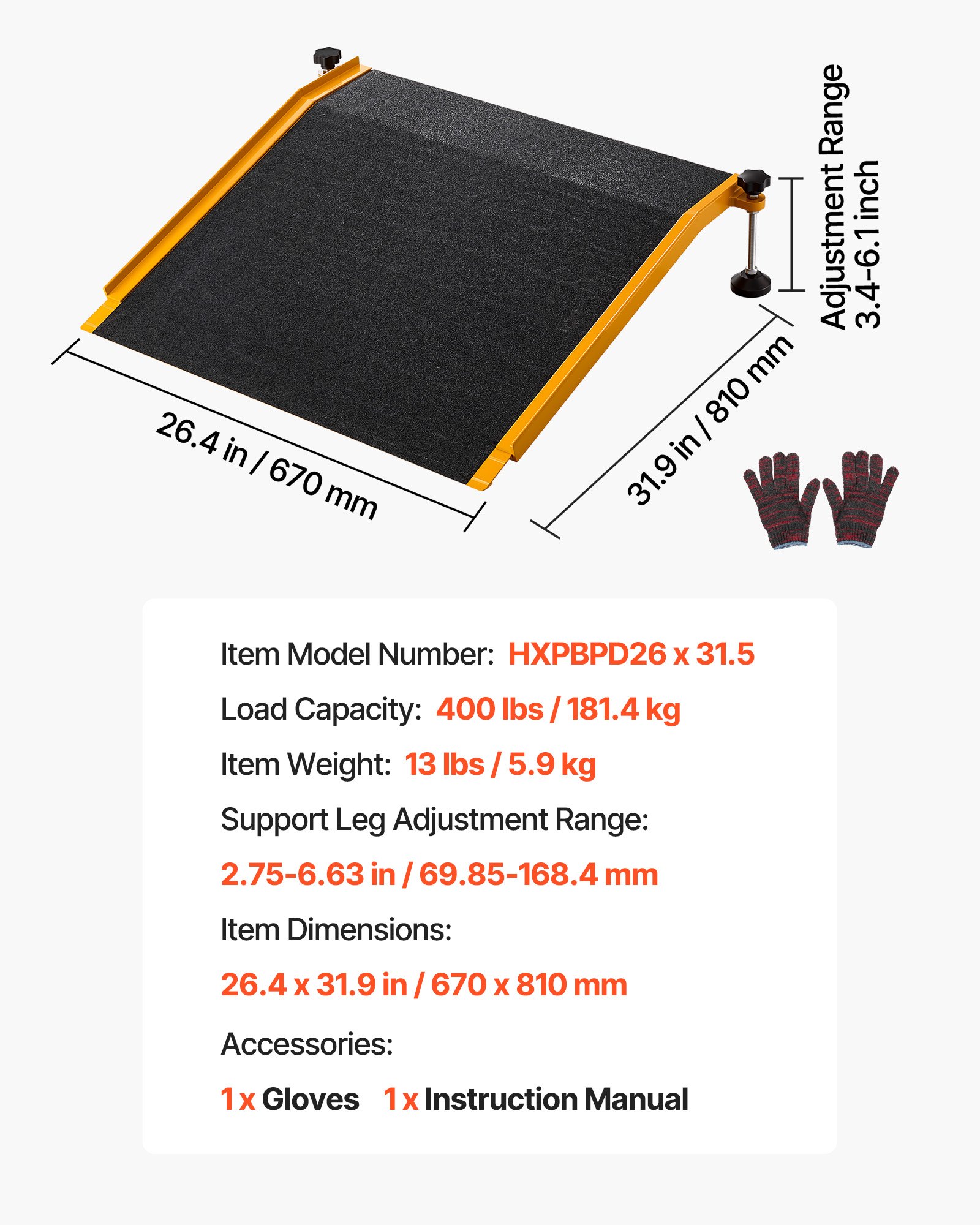 VEVOR Rampa para Silla de Ruedas de 670 x 810 mm, Rampa de Umbral de Aluminio Antideslizante, Capacidad de Carga 181,4 kg, Plataforma para Entradas, Garajes, Andadores, Puertas, Scooters y Carros