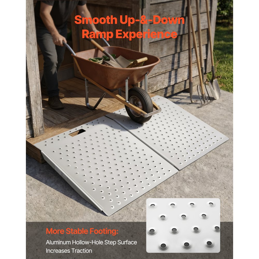 VEVOR Rampa para Silla de Ruedas de Aluminio 750 x 617 mm, Rampa de Umbral Antideslizante, Plataforma Capacidad de 340,2 kg para Puertas, Garajes, Carretillas, Andadores, Scooters y Equipos con Ruedas