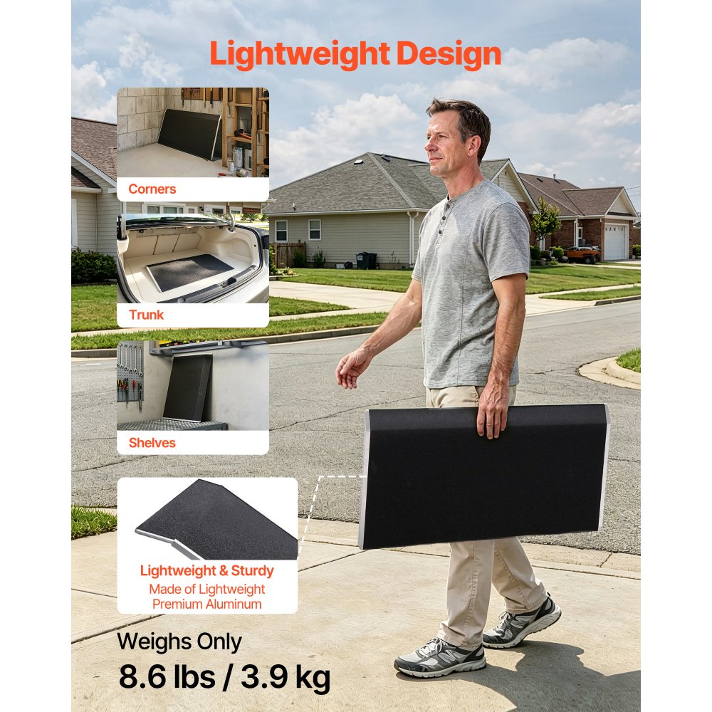 VEVOR Rampa para Silla de Ruedas de 810 x 390 mm, Rampa de Umbral de Aluminio Antideslizante, Capacidad de Carga 181,4 kg, Plataforma para Puertas, Entradas, Garajes, Andadores, Carros y Scooters