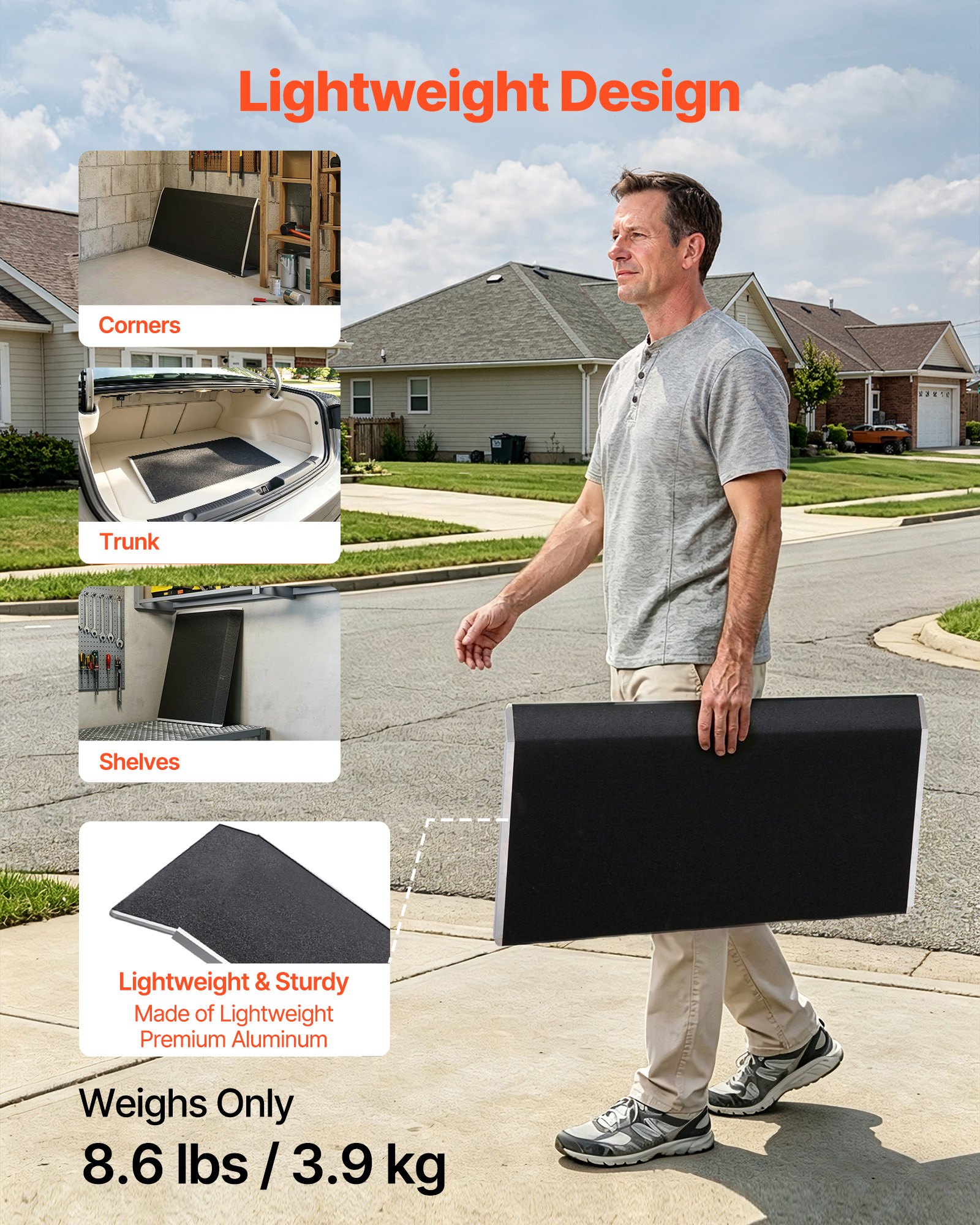 VEVOR Rampa para Silla de Ruedas de 810 x 390 mm, Rampa de Umbral de Aluminio Antideslizante, Capacidad de Carga 181,4 kg, Plataforma para Puertas, Entradas, Garajes, Andadores, Carros y Scooters