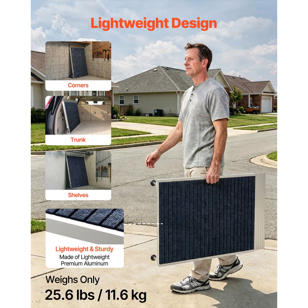 VEVOR Rampa para Silla de Ruedas de 915 x 915 mm, Rampa de Umbral de Aluminio Antideslizante, Capacidad de Carga 317,5 kg, Plataforma para Puertas, Scooters, Entradas, Andadores, Garajes y Carros