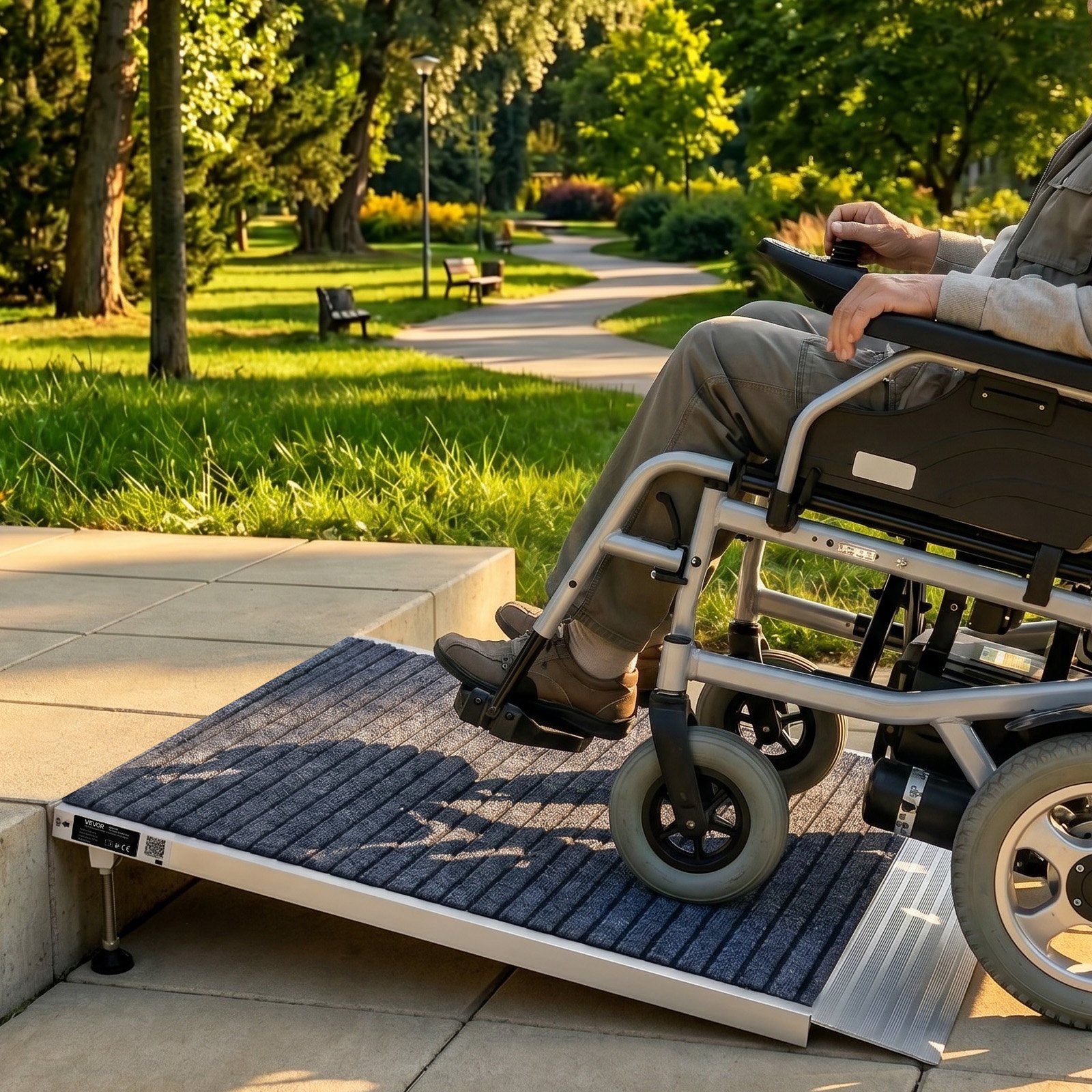 VEVOR Rampa para Silla de Ruedas de 915 x 915 mm, Rampa de Umbral de Aluminio Antideslizante, Capacidad de Carga 317,5 kg, Plataforma para Puertas, Scooters, Entradas, Andadores, Garajes y Carros
