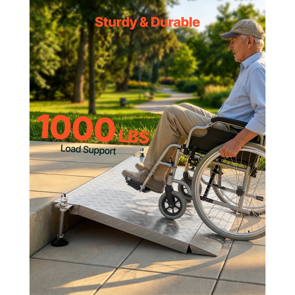 VEVOR Rampa para Silla de Ruedas de Hierro 1080 x 590 mm, Rampa de Umbral Antideslizante, Plataforma Capacidad de Carga 453,6 kg para Garajes, Carretillas, Puertas, Andadores, Scooters y Escalones
