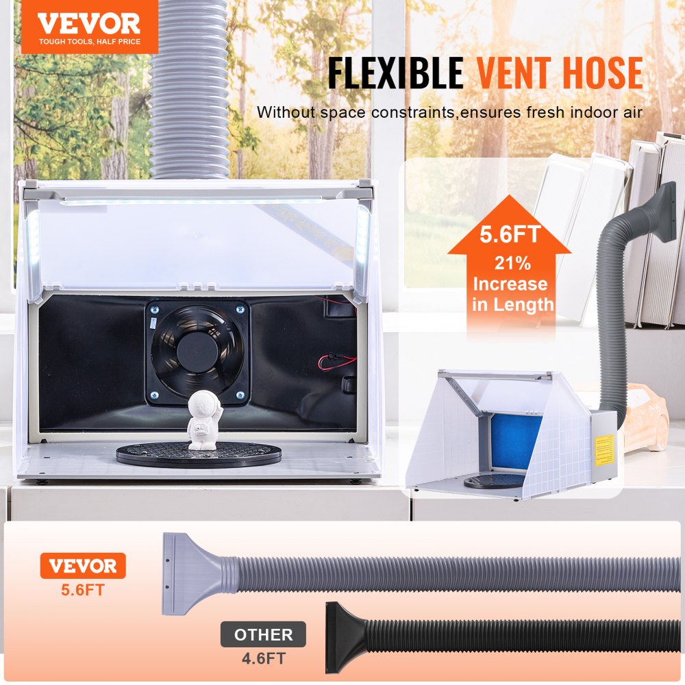 VEVOR Airbrush Spray Booth, Airbrush Paint Spray Booth Set 4 m³/min, with LED Lights, Exhaust Fan and Exhaust Extension Hose, for Painting Models, Art, Crafts, Model Cakes