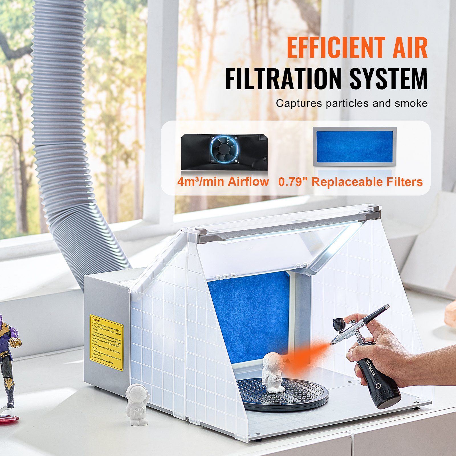 VEVOR Cabina de Pintura con Aerógrafo Portátil con Luces LED, Extractor de Aire y Manguera de Extensión de Escape Cabina de Pintura con Aerógrafo para Pintar Modelos, Artes, Manualidades y Pasteles