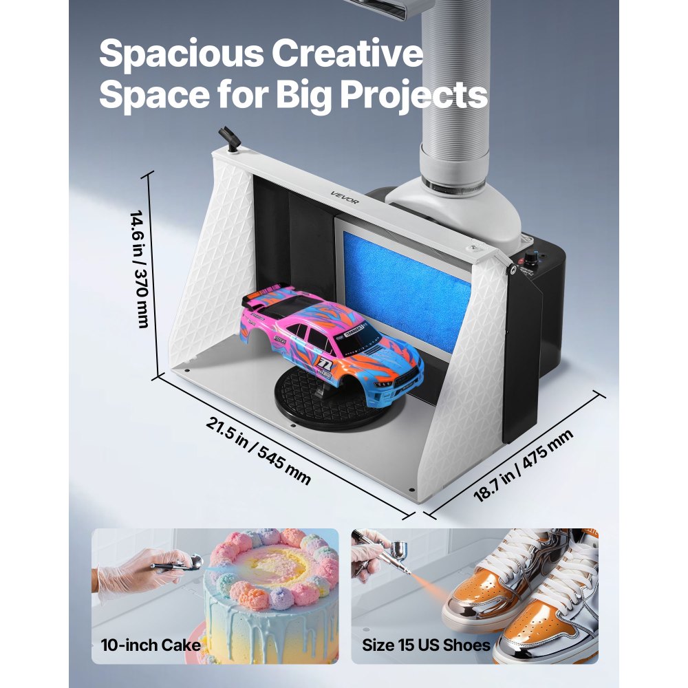 VEVOR Cabina de Pintura con Aerógrafo, con Ventilador Doble, 545 x 475 x 370 mm, con 3 Luces LED y Manguera de Extensión, para Pintar Modelos y Arte, 9,2 m³/min, Ideal para Trabajos Creativos