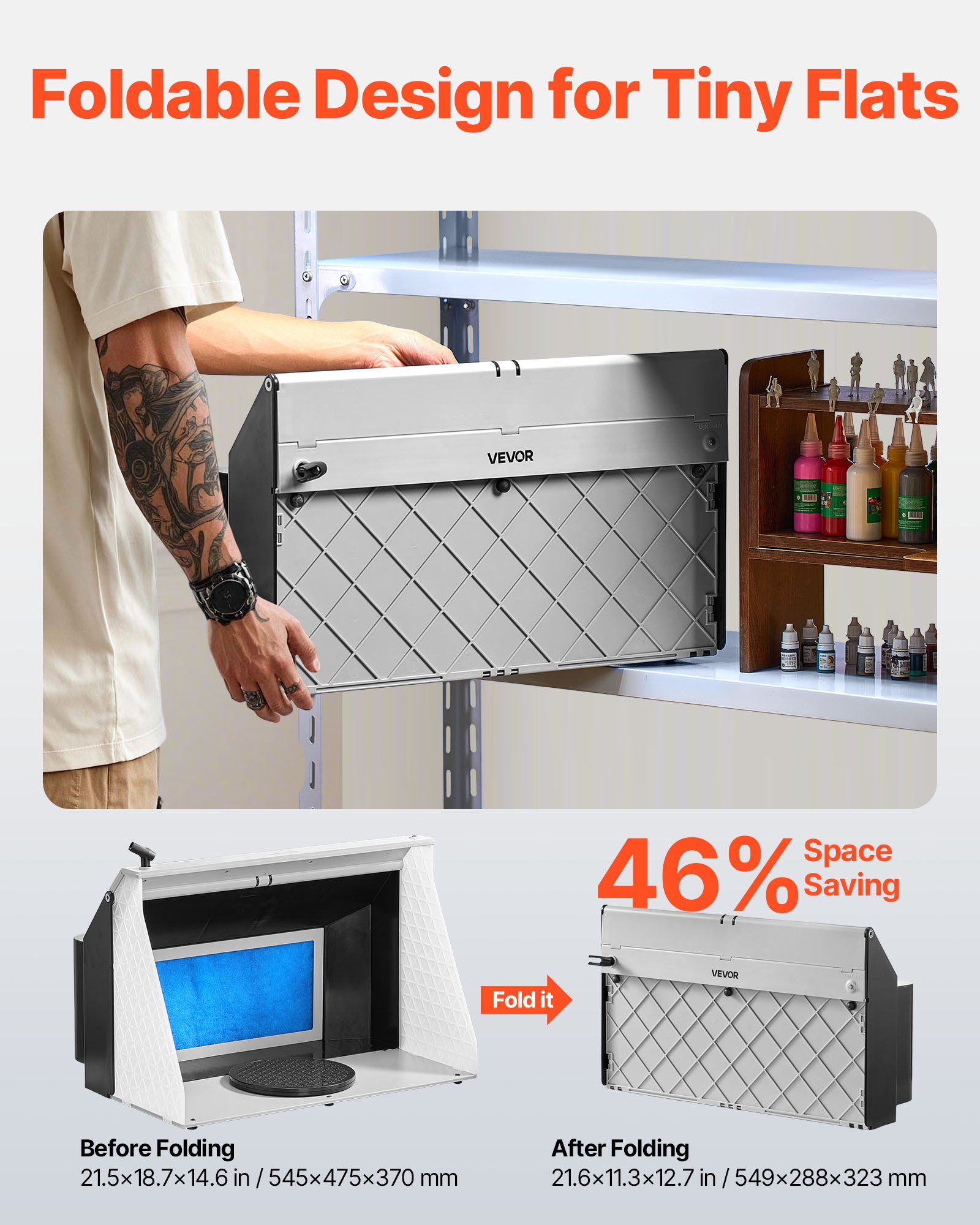 VEVOR Cabina de Pintura con Aerógrafo, con Ventilador Doble, 545 x 475 x 370 mm, con 3 Luces LED y Manguera de Extensión, para Pintar Modelos y Arte, 9,2 m³/min, Ideal para Trabajos Creativos