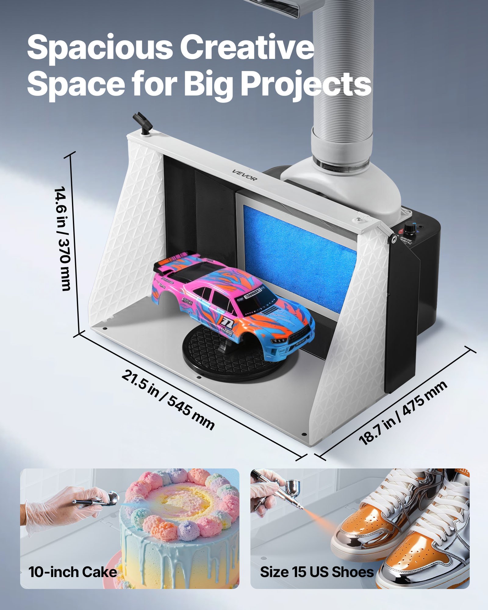 VEVOR Cabina de Pintura con Aerógrafo, con Ventilador Doble, 545 x 475 x 370 mm, con 3 Luces LED y Manguera de Extensión, para Pintar Modelos y Arte, 9,2 m³/min, Ideal para Trabajos Creativos