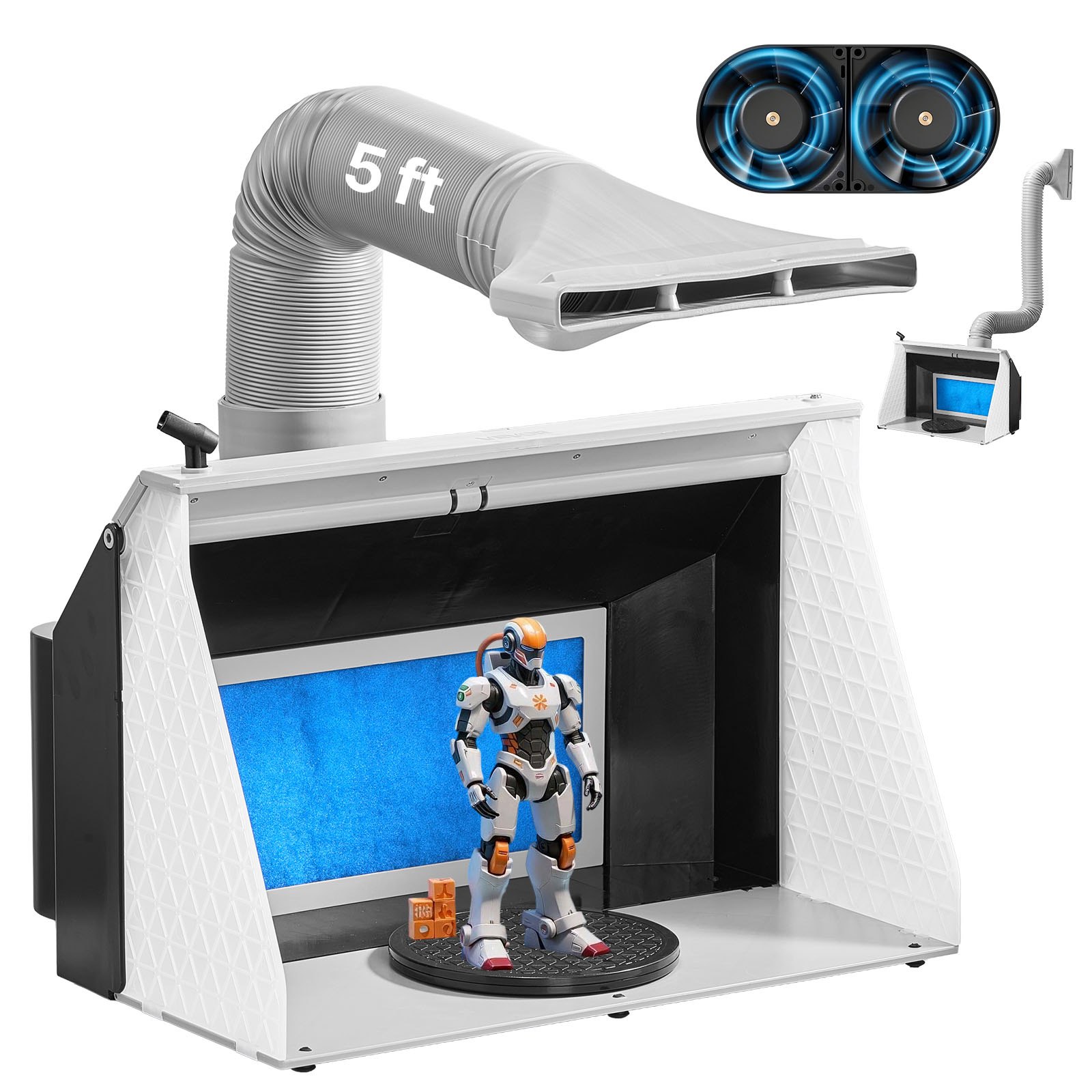 VEVOR Cabina de Pintura con Aerógrafo, con Ventilador Doble, 545 x 475 x 370 mm, con 3 Luces LED y Manguera de Extensión, para Pintar Modelos y Arte, 9,2 m³/min, Ideal para Trabajos Creativos