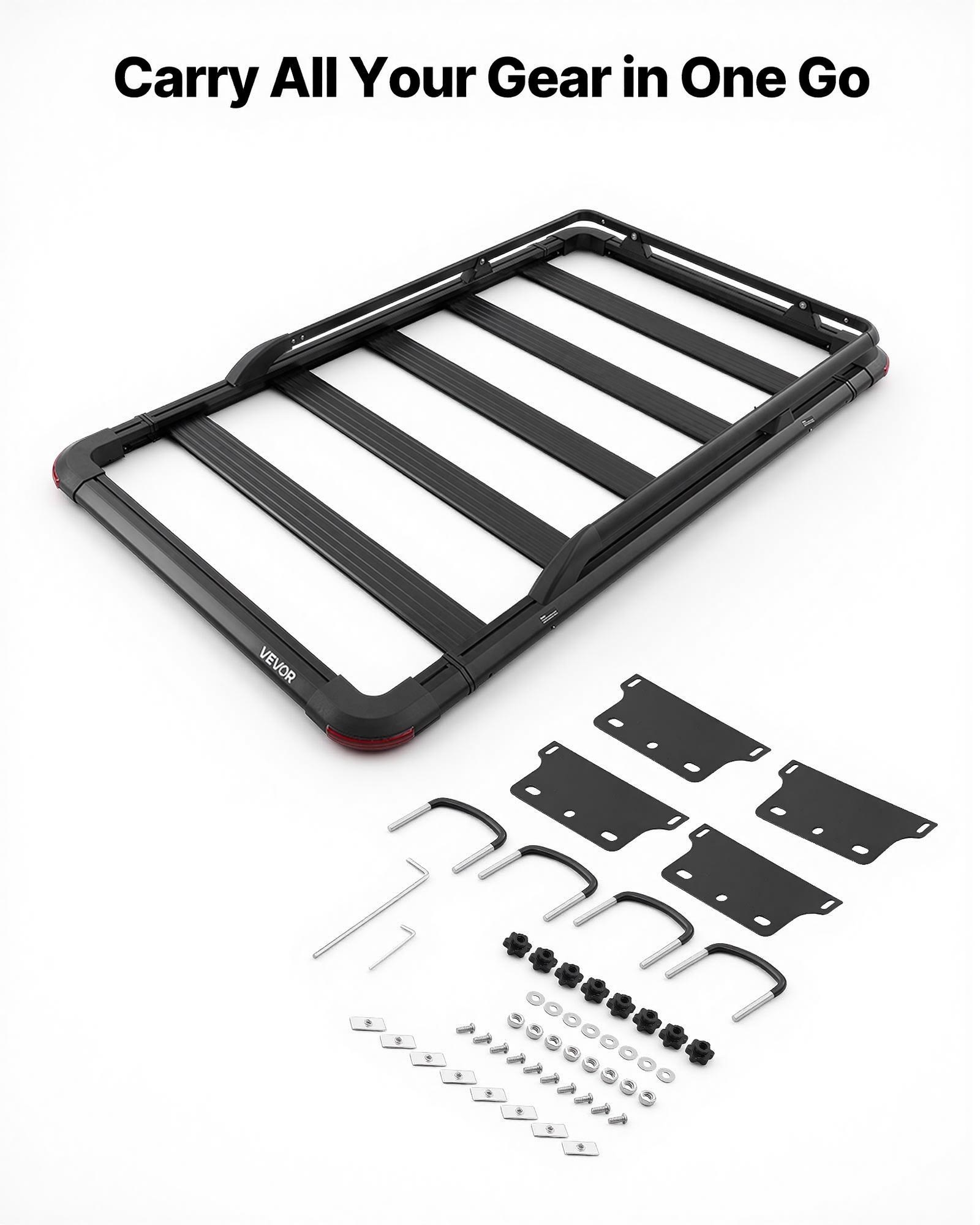 VEVOR Portaequipajes para Techo 162,6x99x15,2 cm, Cesta de Techo para Coche con Extensión, Portaequipajes de Coche Carga de 90,72 kg para Todo Tipo de Clima, Cesta de Equipaje para SUV, Camioneta