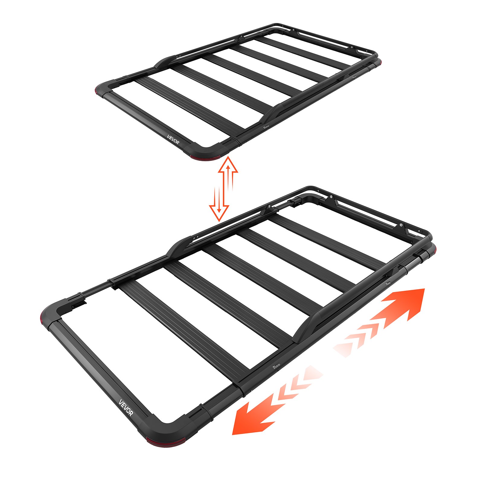 VEVOR Portaequipajes para Techo 162,6x99x15,2 cm, Cesta de Techo para Coche con Extensión, Portaequipajes de Coche Carga de 90,72 kg para Todo Tipo de Clima, Cesta de Equipaje para SUV, Camioneta