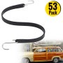 Cordones elásticos de goma VEVOR, paquete de 53, con ganchos de metal y fondo de coche vintage.