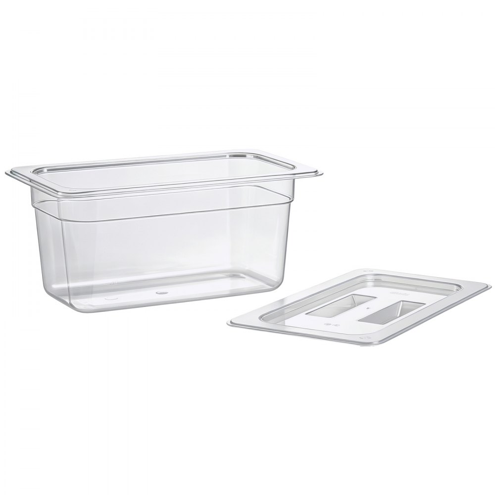 VEVOR Recipientes para Alimentos 6 Piezas, de Policarbonato, Tamaño 1/3, con Tapas, Transparente y Apilable, Ligero y Duradero, Apto para Lavavajillas, para Restaurantes, Bufés, Barras de Ensaladas