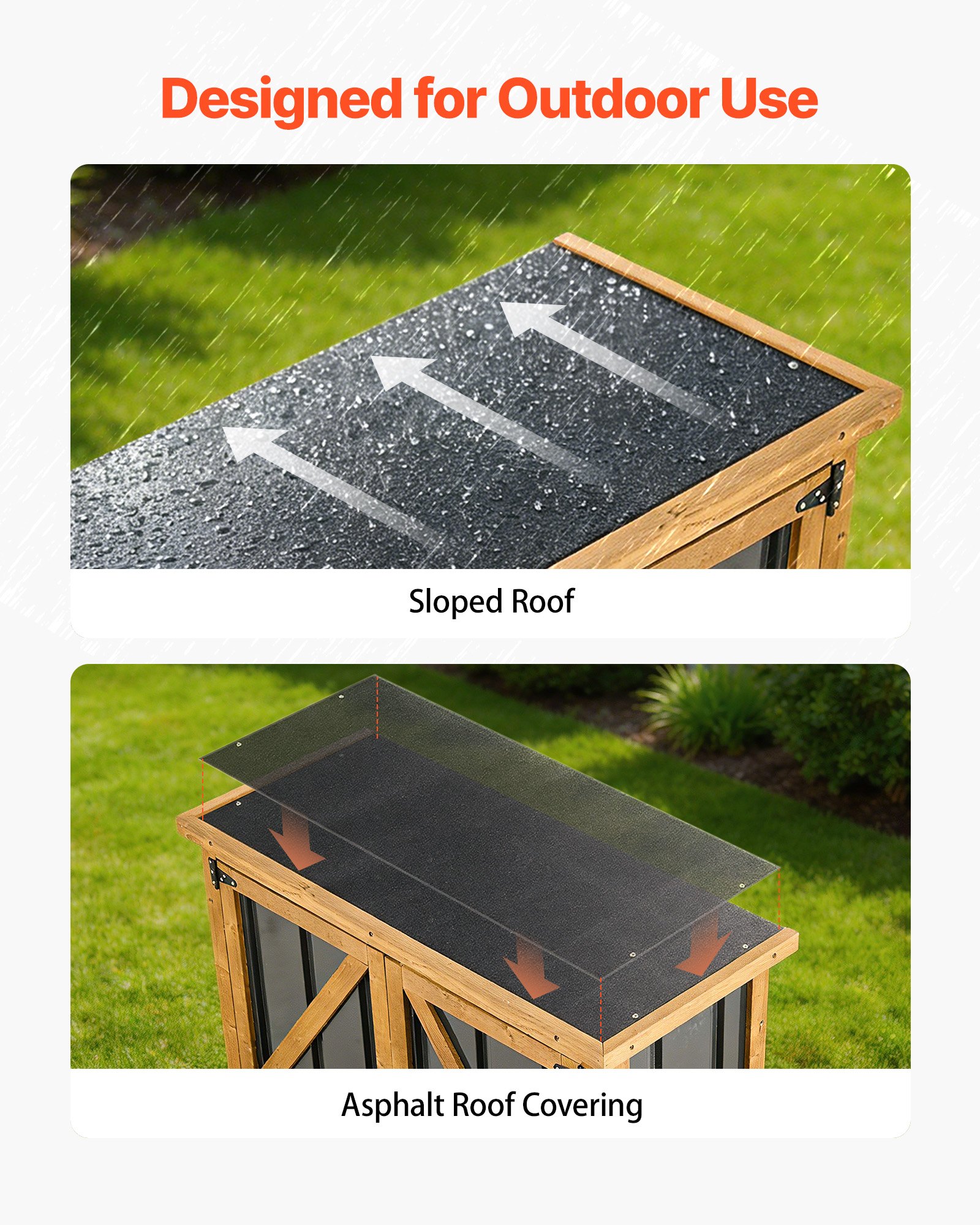 VEVOR Cobertizo de Jardín para Almacenamiento de Herramientas para Exterior, con Estante Ajustable Techo Inclinado a Prueba de Lluvia, Marco de Metal y Madera, Kit de Instalación, para Patio Terraza