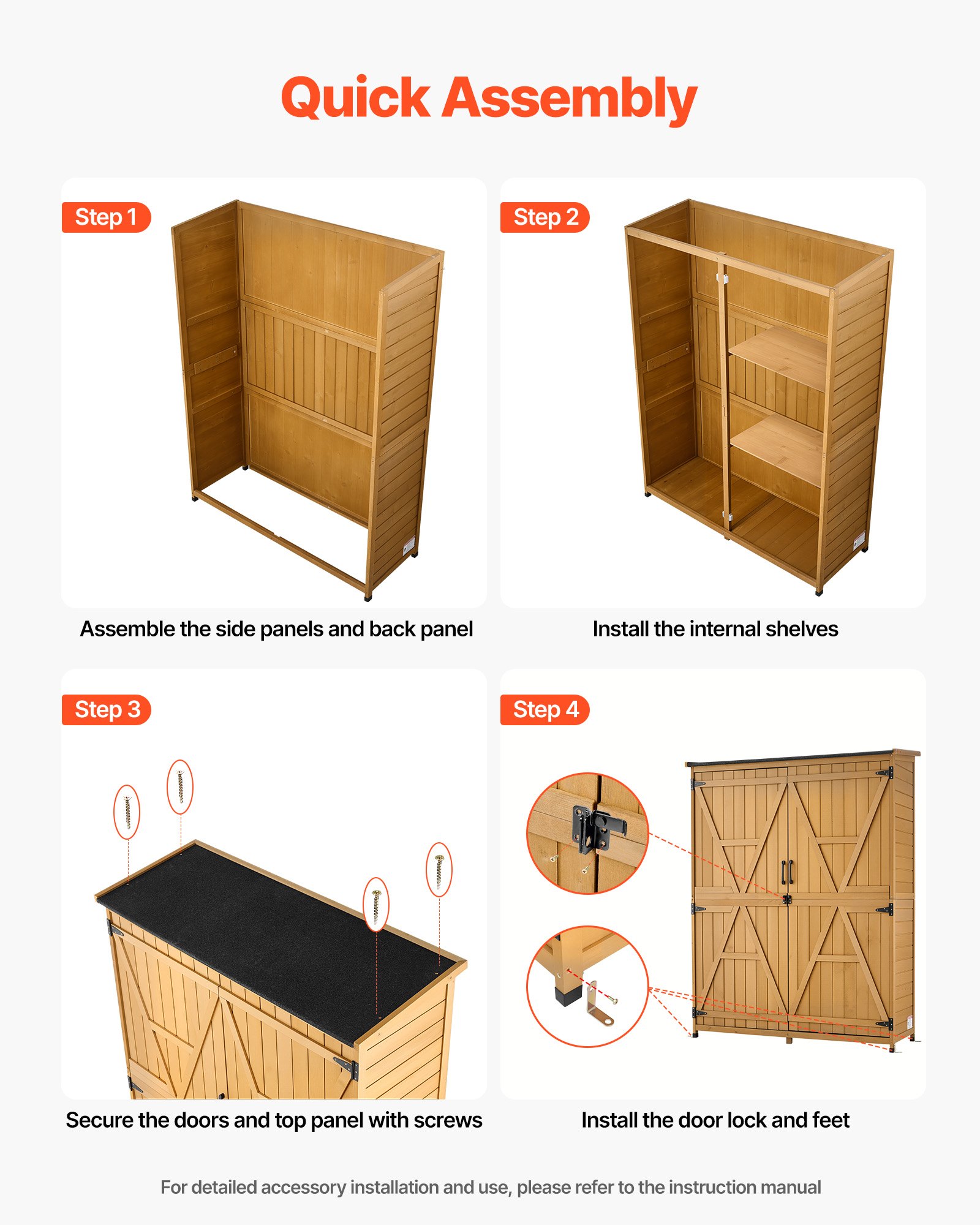 VEVOR Cobertizo de Jardín para Almacenamiento Caseta de Madera de Exterior, con Tejado Inclinado Puerta con Cerrojo Estantes, a Prueba de Lluvia, Armario para Herramientas en Jardín Patio Terraza