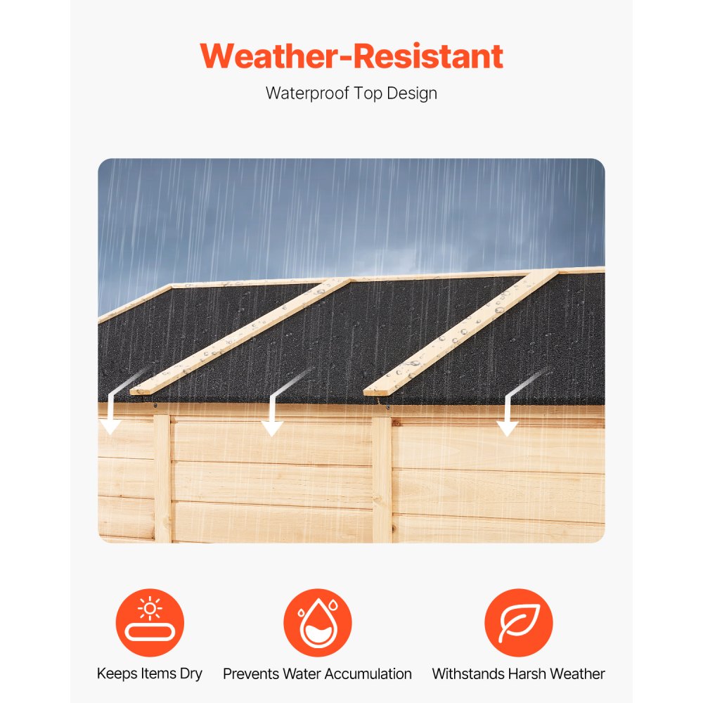 VEVOR Garden Shed, Wooden Storage Cabinet with Waterproof Roof and Metal Frame, Double Lockable Doors, Tool Cabinet for the Garden, Storage Cabinet with Shelves and Floor, 1473x680x1980mm