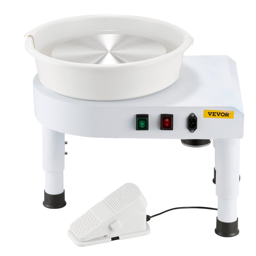 VEVOR Torno de Alfarero 28 cm Rueda de Cerámica Eléctrica para Alfarería, Velocidad Ajustable 60-300 RPM, Placa de Aluminio Pedal de Control Kit Completo de Accesorios, para Bricolaje Taller, Blanco