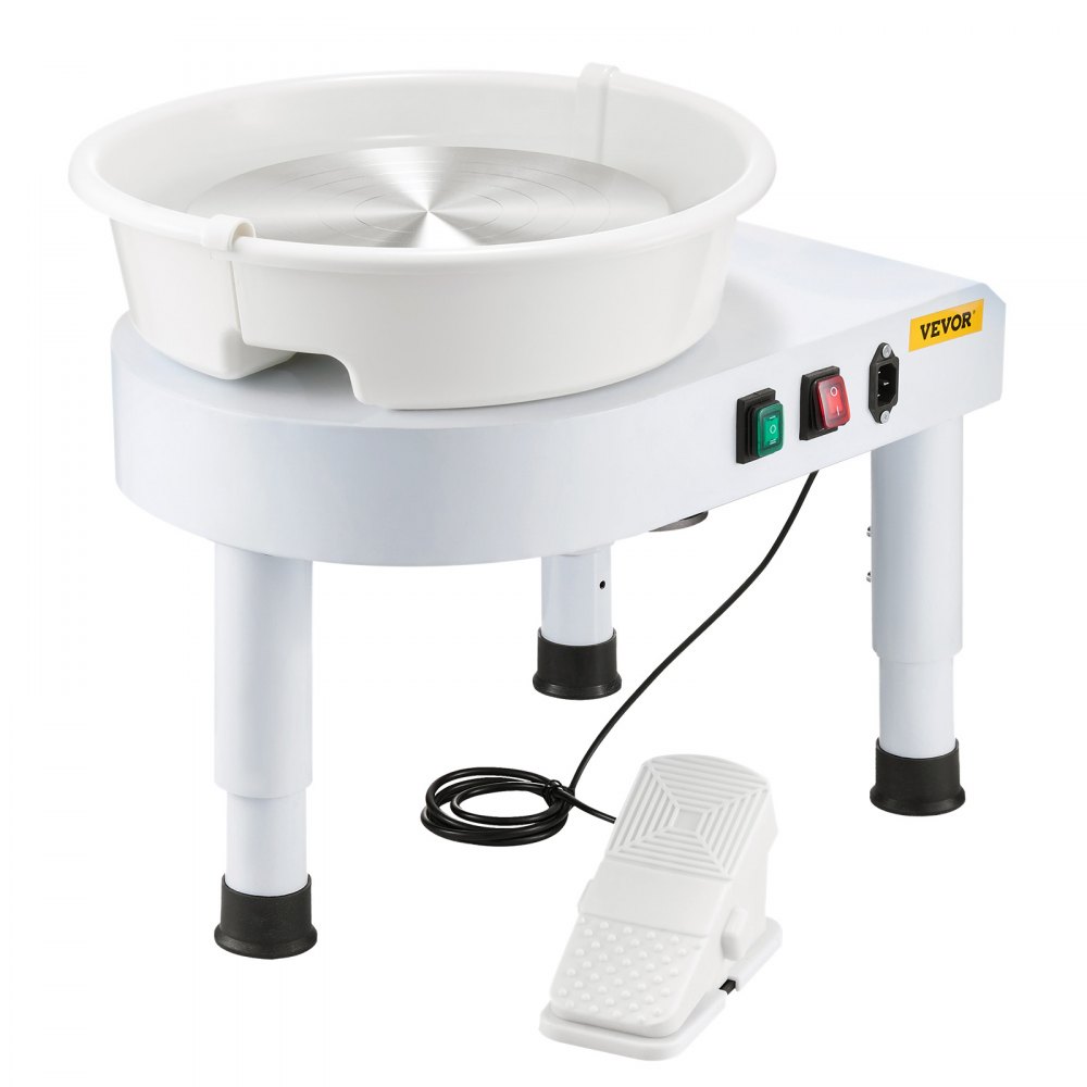 VEVOR Torno de Alfarero 28 cm Rueda de Cerámica Eléctrica para Alfarería, Velocidad Ajustable 60-300 RPM, Placa de Aluminio Pedal de Control Kit Completo de Accesorios, para Bricolaje Taller, Blanco