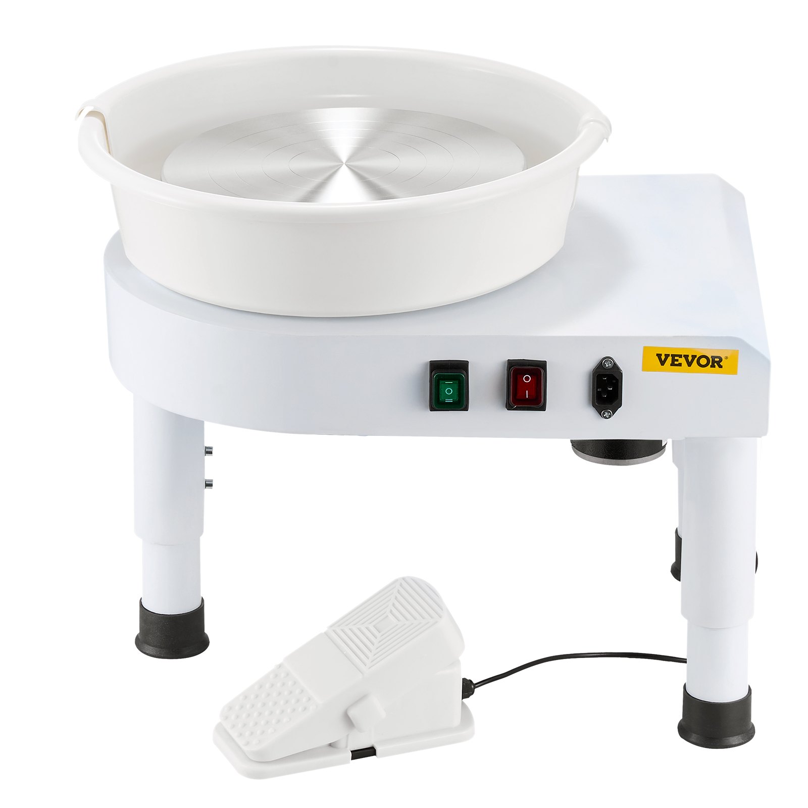 VEVOR Torno de Alfarero 28 cm Rueda de Cerámica Eléctrica para Alfarería, Velocidad Ajustable 60-300 RPM, Placa de Aluminio Pedal de Control Kit Completo de Accesorios, para Bricolaje Taller, Blanco