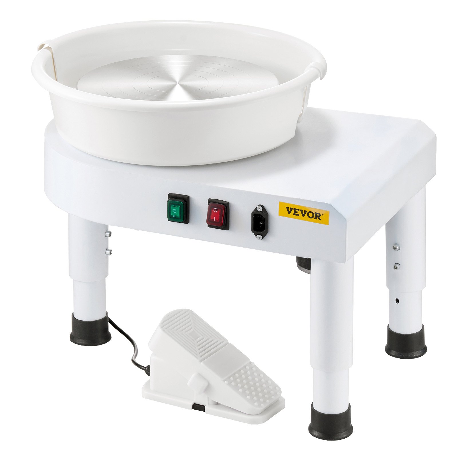 VEVOR Torno de Alfarero 28 cm Rueda de Cerámica Eléctrica para Alfarería, Velocidad Ajustable 60-300 RPM, Placa de Aluminio Pedal de Control Kit Completo de Accesorios, para Bricolaje Taller, Blanco