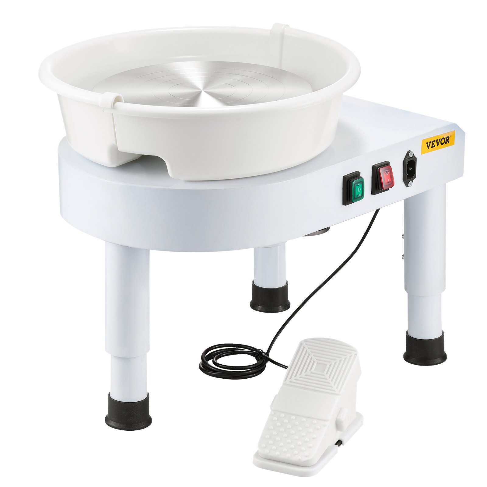 VEVOR Torno de Alfarero Eléctrico Plato Giratorio de 28 cm de Aleación de Aluminio, Máquina de Cerámica con Pedal 350 W Velocidad Ajustable de 60-300 RPM, para Manualidades, Bricolaje, Blanco
