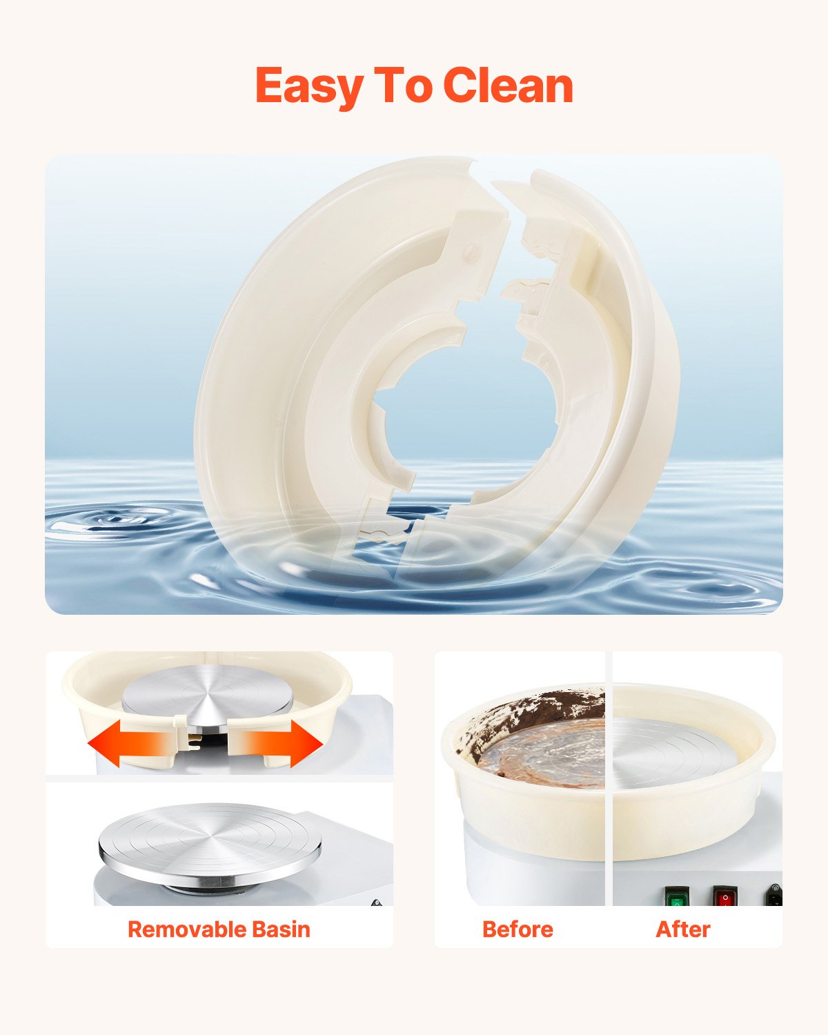VEVOR Torno de Alfarero 35 cm, Rueda de Cerámica Eléctrica, Velocidad de 60 a 300 RPM, con Placa de Aluminio Pedal de Control Kit Completo de Accesorios, para Alfarería Bricolaje Juego, Color Blanco