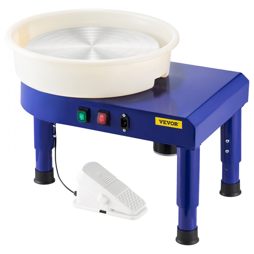 VEVOR Torno de Alfarero, Placa de Aluminio de 35 cm, Rueda de Cerámica Eléctrica, Velocidad Ajustable de 60 a 300 RPM, con Pedal Depósito Desmontable Patas Elevables, para Bricolaje Alfarería, Azul