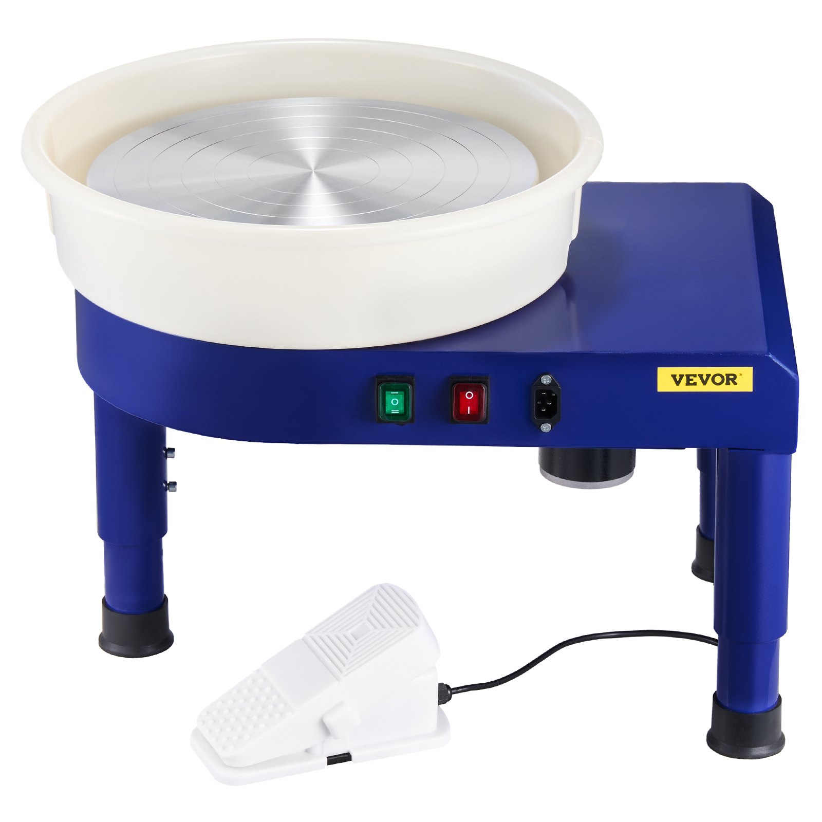 VEVOR Torno de Alfarero, Placa de Aluminio de 35 cm, Rueda de Cerámica Eléctrica, Velocidad Ajustable de 60 a 300 RPM, con Pedal Depósito Desmontable Patas Elevables, para Bricolaje Alfarería, Azul