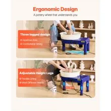 VEVOR Torno de Cerámica de 35 cm con Pedal Ajustable de 60 a 300 RPM, Azul