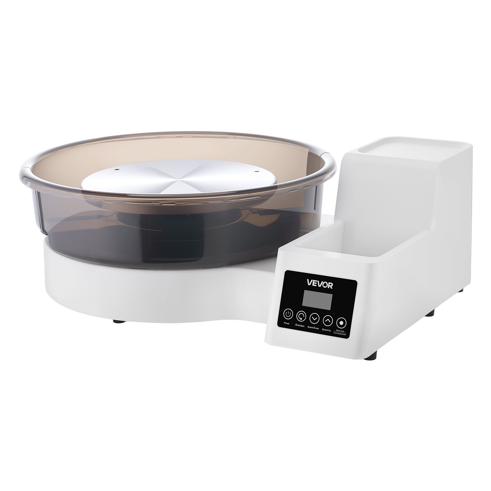 VEVOR Torno de Alfarero, Placas de 36 y 28 cm, Rueda de Cerámica Eléctrica, Velocidad Ajustable de 30 a 300 RPM, Máquina de Modelado con Pedal Pantalla Almacenamiento, para Bricolaje Arcilla, Blanco