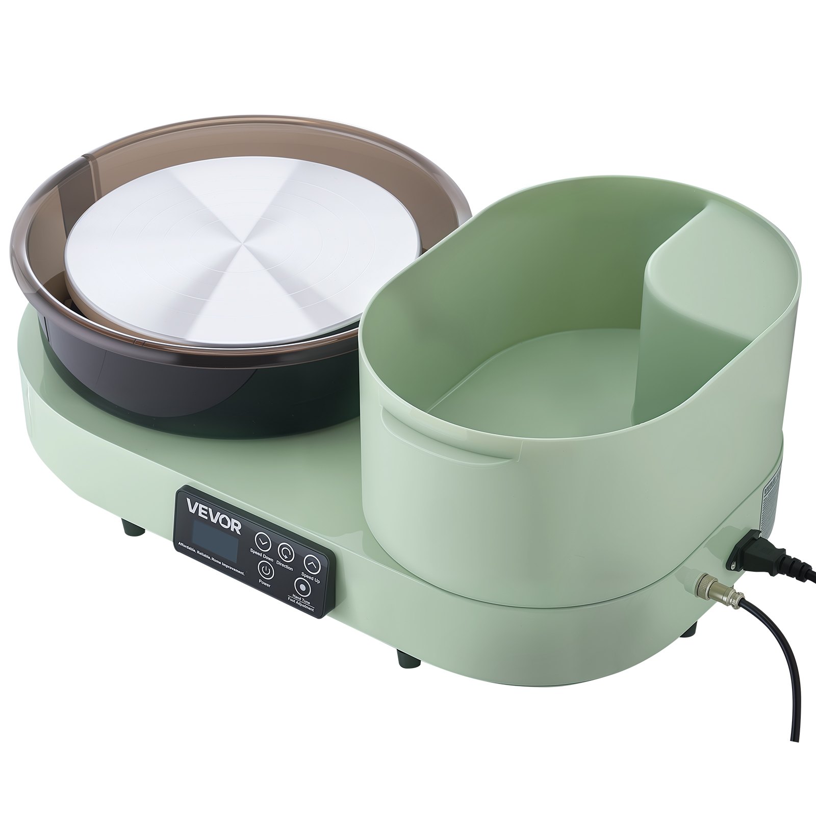 VEVOR Torno de Alfarero, Placa de 28 cm, Rueda de Cerámica Eléctrica, Velocidad Ajustable de 30 a 300 RPM, Máquina de Modelado con Pedal Pantalla Almacenamiento, Metal, para Arcilla Bricolaje, Verde