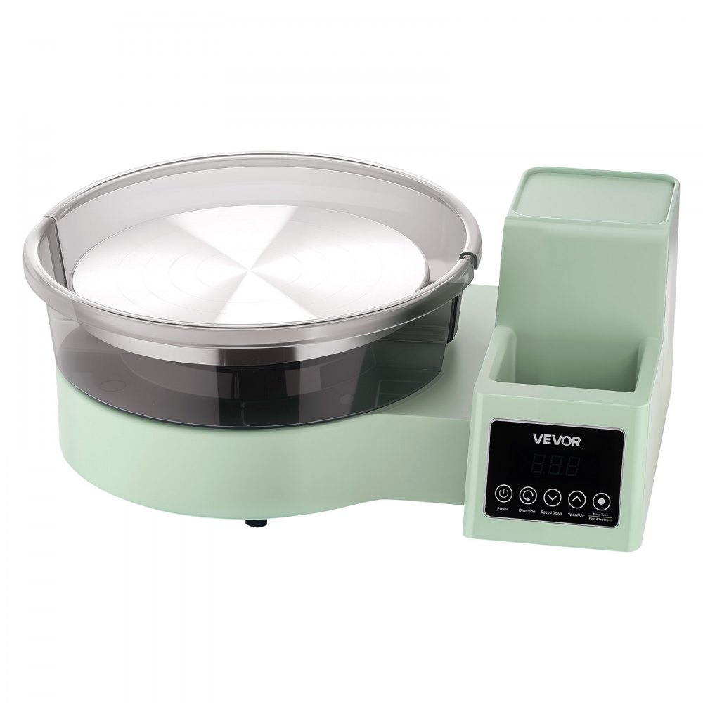 VEVOR Torno de Alfarero, Placa de Aluminio 28 cm, Rueda de Cerámica Eléctrica, Velocidad Ajustable de 30 a 300 RPM, Herramienta de Arcilla con Pedal Pantalla Almacenamiento, para Bricolaje, Verde