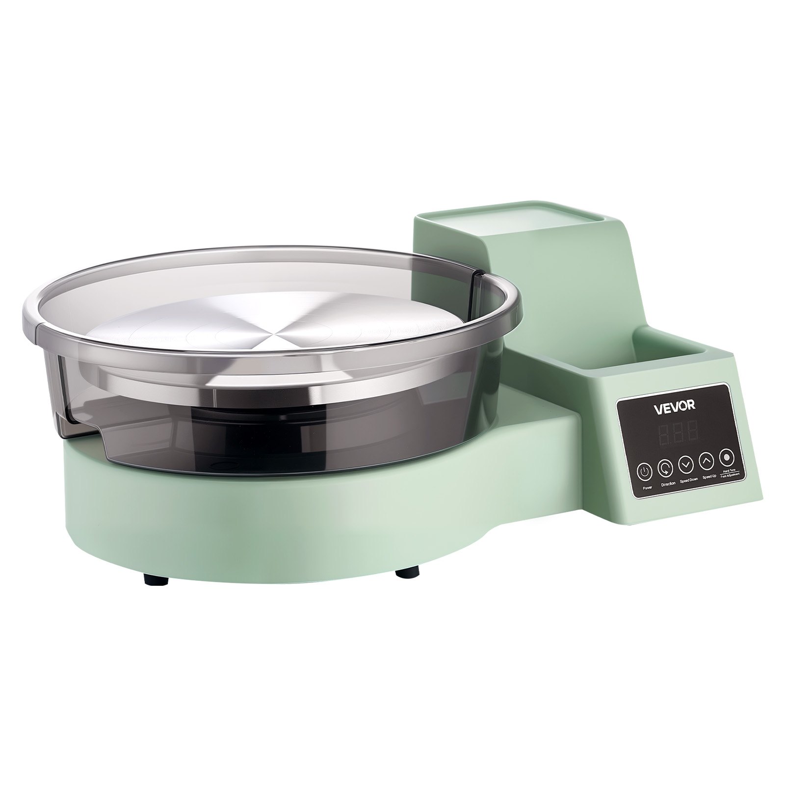 VEVOR Torno de Alfarero, Placa de Aluminio 28 cm, Rueda de Cerámica Eléctrica, Velocidad Ajustable de 30 a 300 RPM, Herramienta de Arcilla con Pedal Pantalla Almacenamiento, para Bricolaje, Verde