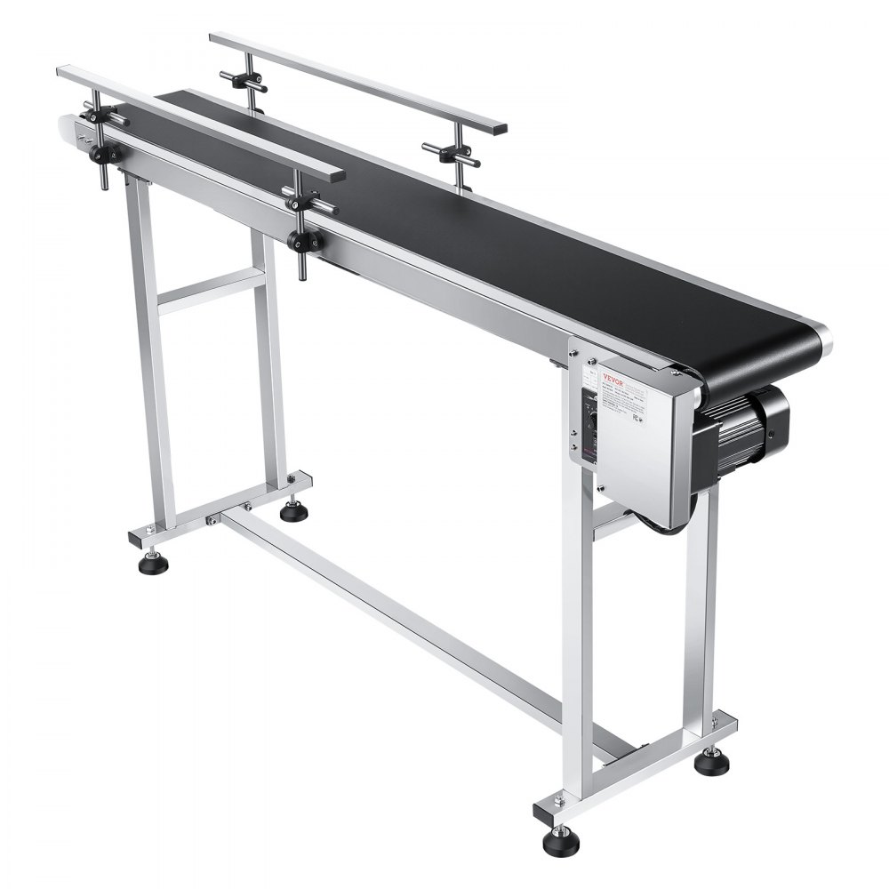 VEVOR Transportador de Correa Motorizado 1498,6x198,1 mm Transportador Acero Inoxidable Cinta Transportadora de PVC Antiestática Barandilla Doble para Aplicación de Codificación por Inyección de Tinta