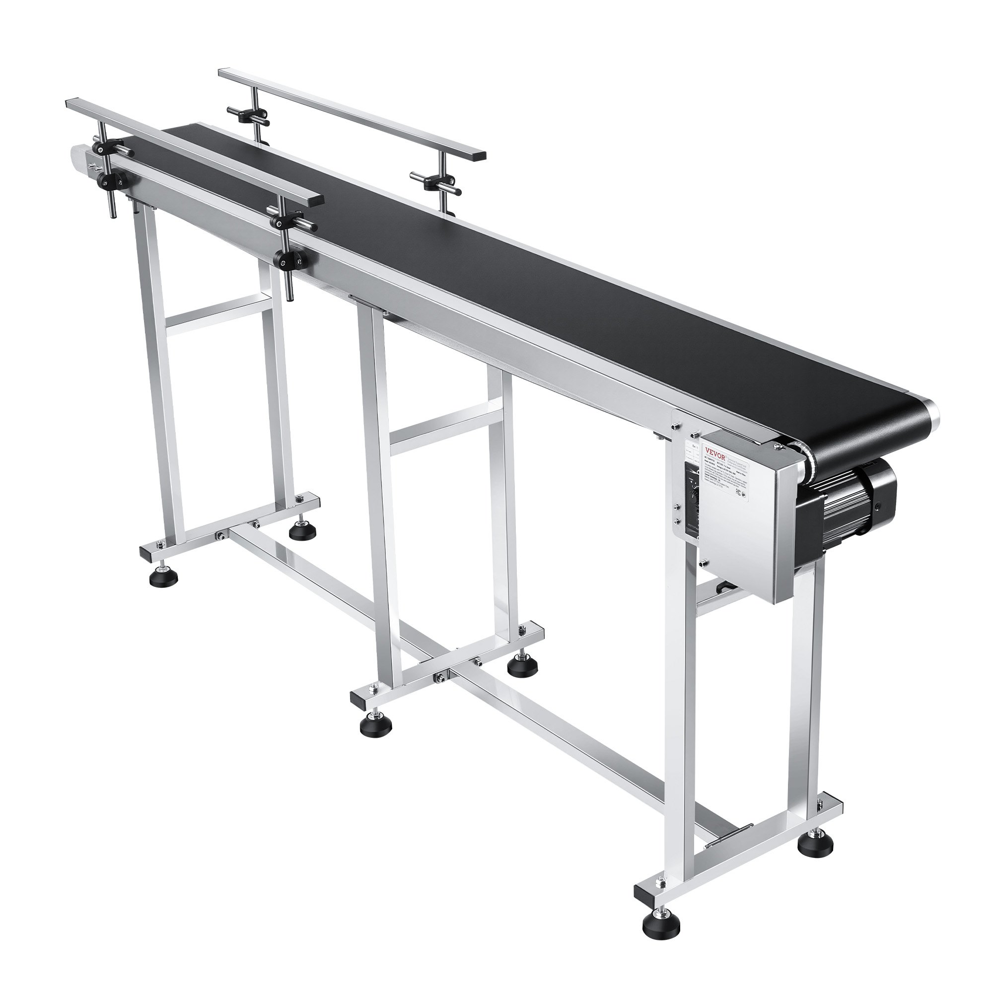 VEVOR Transportador de Correa Motorizado 1803,4x198,1 mm Transportador Acero Inoxidable Cinta Transportadora de PVC Antiestática Barandilla Doble para Aplicación de Codificación por Inyección de Tinta