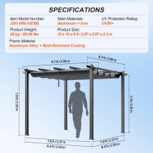 VEVOR Pérgola Retráctil de Aluminio de 3x3x2,3 m con Dosel Gris para Exterior