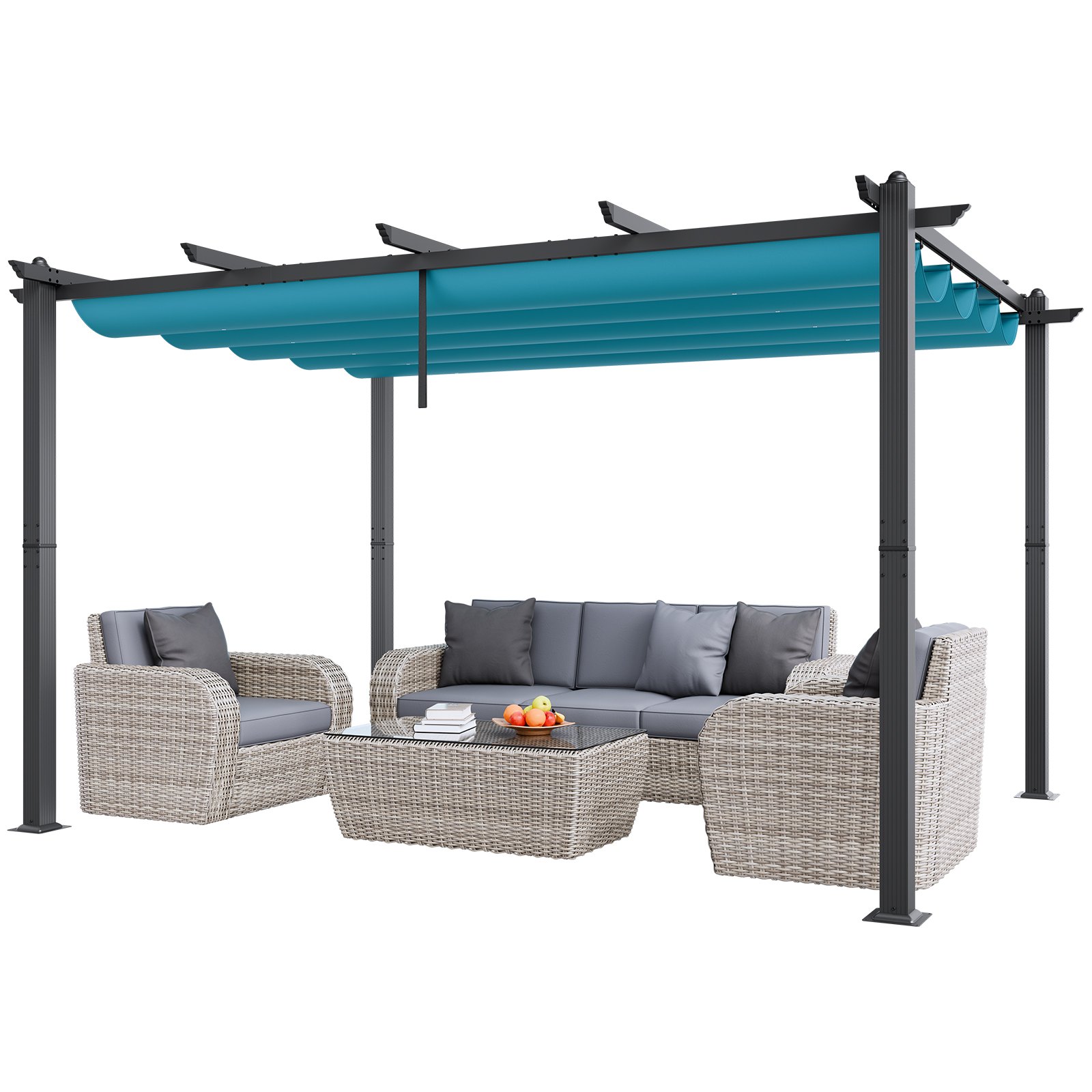 VEVOR Pergola 2.96 x 3.95 x 2.3 m, Pavilion with Sunshade Roof, Garden Pavilion UV50+ UV Protection Class, Terrace Pavilion Canopy, Garden Tent for Terraces, Gardens, Decks, Backyards (Blue)