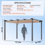 VEVOR Pérgola Retráctil de Aluminio de 2,96 x 3,95 x 2,3 m con Dosel Beige