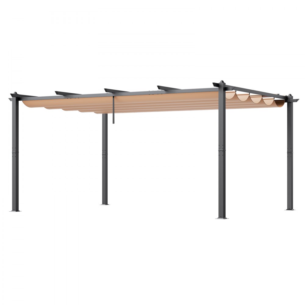 Pérgola retráctil para exteriores VEVOR de 12 x 16 pies con dosel, pérgola de aluminio con dosel retráctil, pérgola moderna con toldo parasol para patios, jardines, terrazas y patios traseros (beige)