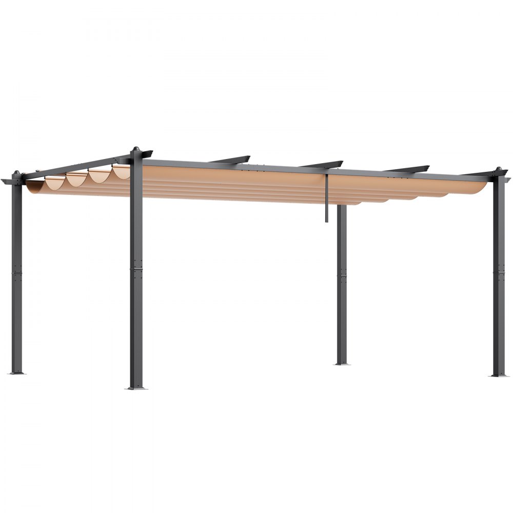 Pérgola retráctil para exteriores VEVOR de 12 x 16 pies con dosel, pérgola de aluminio con dosel retráctil, pérgola moderna con toldo parasol para patios, jardines, terrazas y patios traseros (beige)