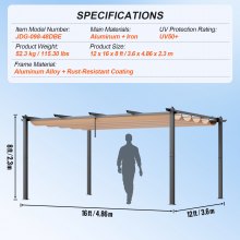 VEVOR Pérgola Retráctil de Aluminio de 3,6x4,86x2,3m con Dosel Beige de Exterior