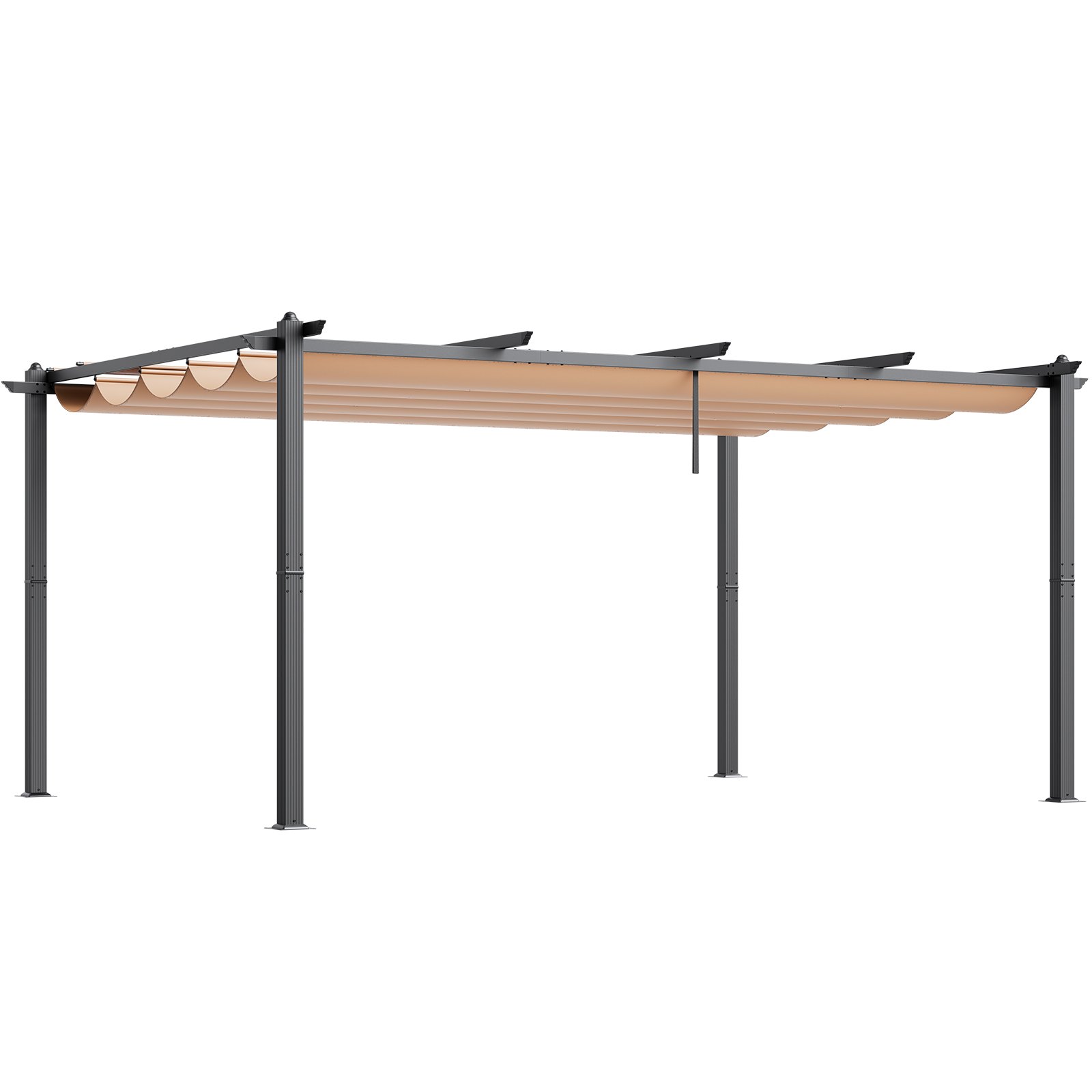 Pérgola retráctil para exteriores VEVOR de 12 x 16 pies con dosel, pérgola de aluminio con dosel retráctil, pérgola moderna con toldo parasol para patios, jardines, terrazas y patios traseros (beige)