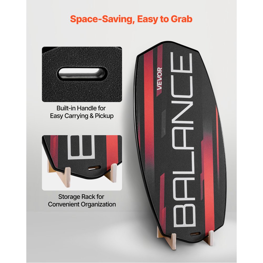 VEVOR Tabla de Equilibrio de Madera Oscilante Ajustable en 3 Niveles, Entrenador de Tabla de Equilibrio con Rodillo, Topes Magnéticos, Soporte de Almacenamiento, para Ejercicios de Core, 78x35 cm