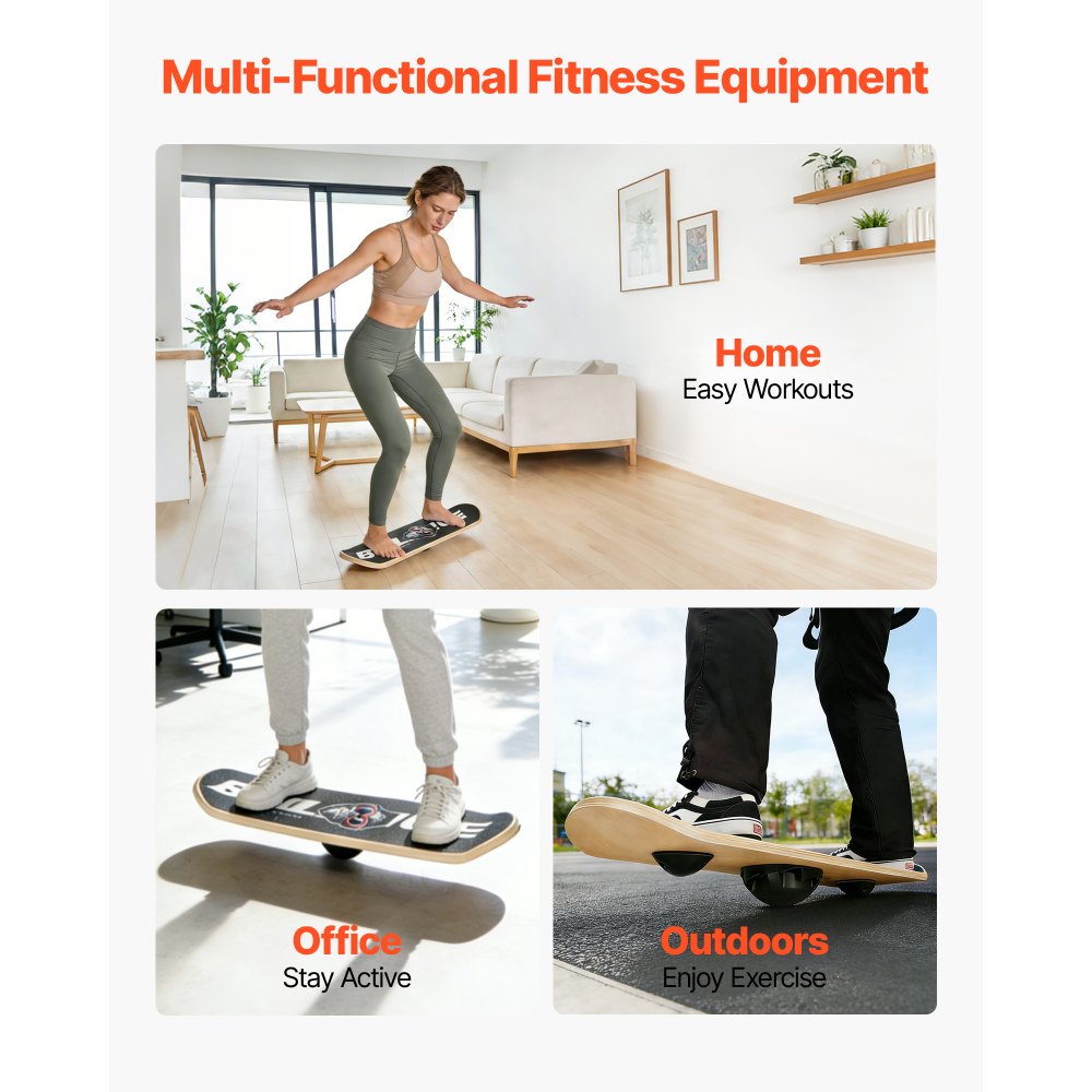 VEVOR Tabla de Equilibrio de Madera Base Ajustable de 3 Niveles, Entrenador de Tabla de Equilibrio con Superficie Antideslizante para Ejercicios de Core, Ejercicios de Escritorio de Pie, Yoga