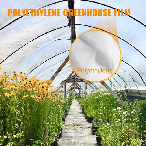 VEVOR Película de Polietileno para Invernadero, Dimensión de 4,9 x 7,6 m Invernadero Plástico Transparente, Espesor de 0,15 mm Paño Anticongelante para Plantas, Fácil de Bricolaje para Agricultura
