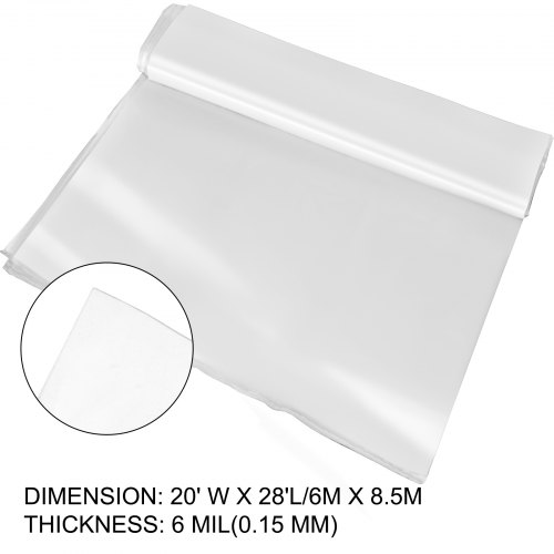 VEVOR Película de Polietileno para Invernadero 6 x 8,5 m Cubierta para Invernadero Espesor 0,15 mm Plásticos para Invernaderos, para Proyectos Industriales, Residenciales, Agricultura, Mampostería