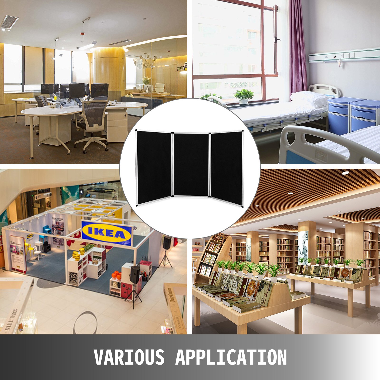 Biombos De Exposición Negro Stand 3 Panel Tablero De Presentación Tablero