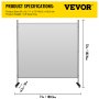 VEVOR Biombo Divisor 1 Panel de Pie Gris Separador de Ambientes 180,34 x 182,88 cm de Tela Impermeable Decoración Elegante Biombos Separadores de Privacidad con 4 Ruedas para Hogar, Oficina, Salón