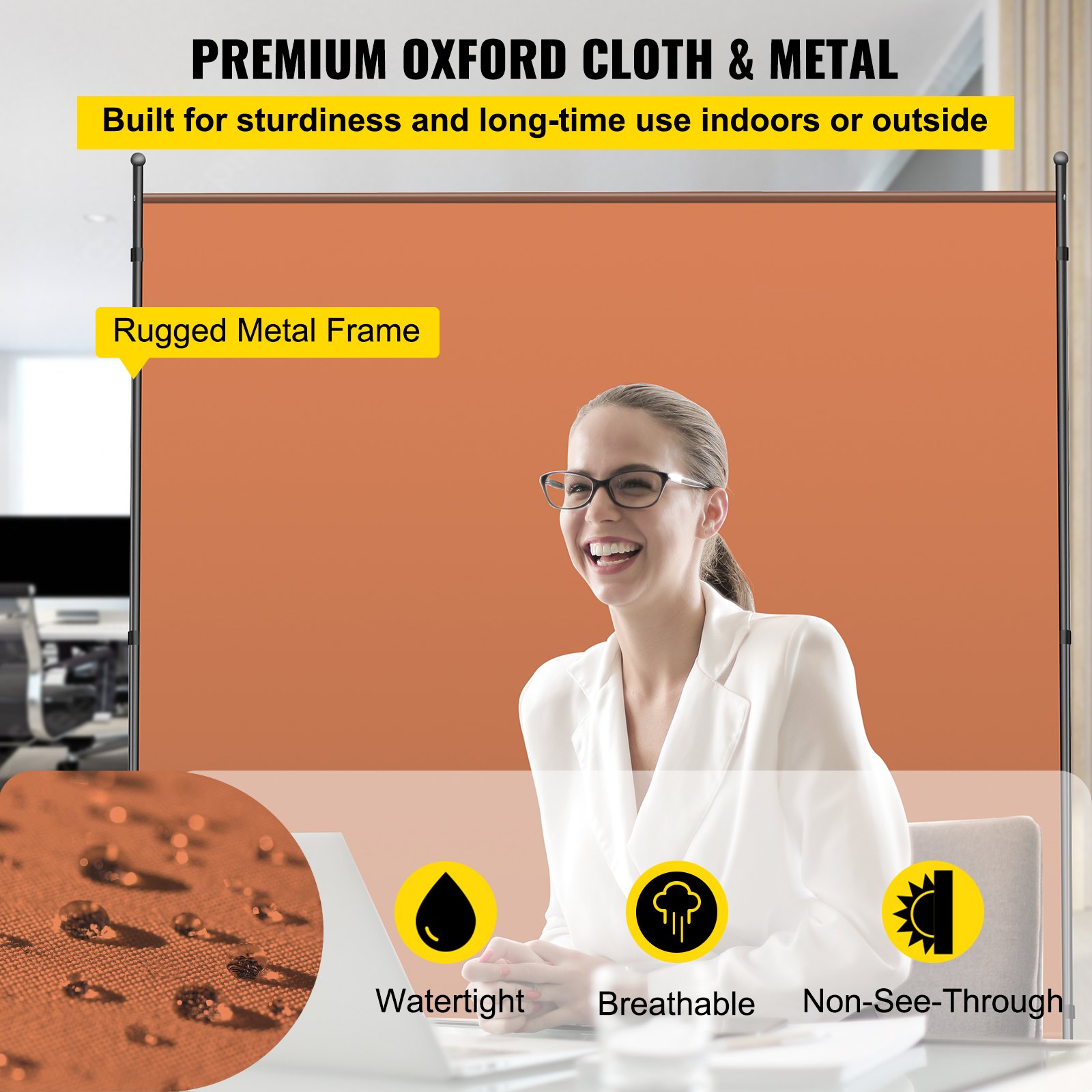 VEVOR Biombo Divisor 1 Panel de Pie Marrón Separador de Ambientes 180,34 x 182,88 cm de Tela Impermeable Decoración Elegante Biombos Separadores de Privacidad con 4 Ruedas para Hogar, Oficina, Salón