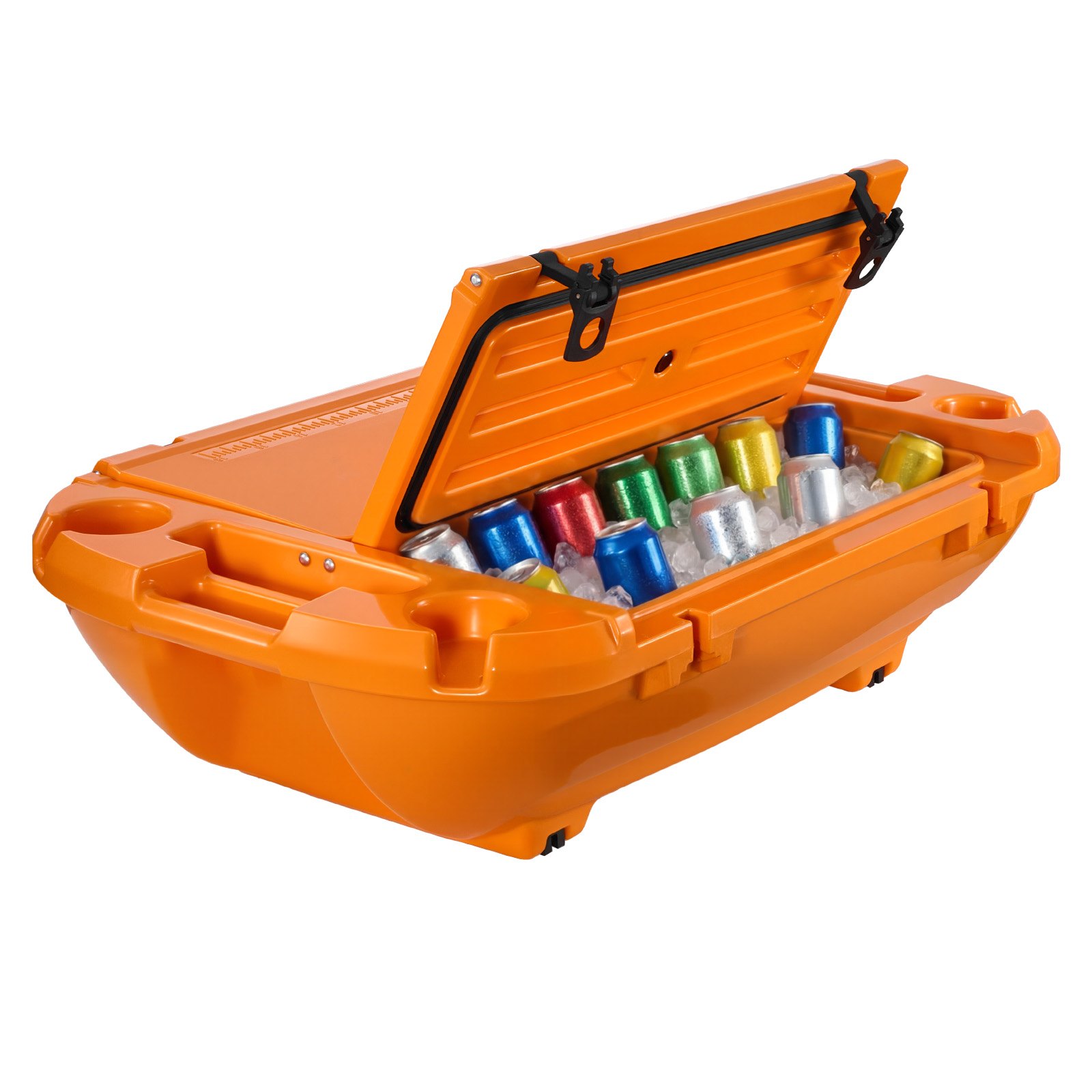 VEVOR Nevera Flotante 37,9 L Enfriador Flotante para Agua y Tierra con Portavasos, Carcasa Rígida Aislada, Asas Laterales, Cuerda de Remolque para Lago Barco Playa Piscina Bebida Hielo, Color Naranja